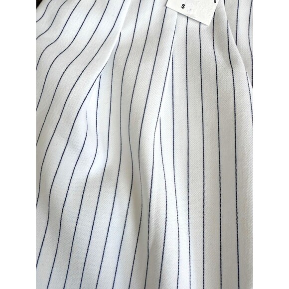 FRENCH CONNECTION Women's Whisper Pinstripe Pleated Wide Leg Pants White Navy 2 - Picture 9 of 16